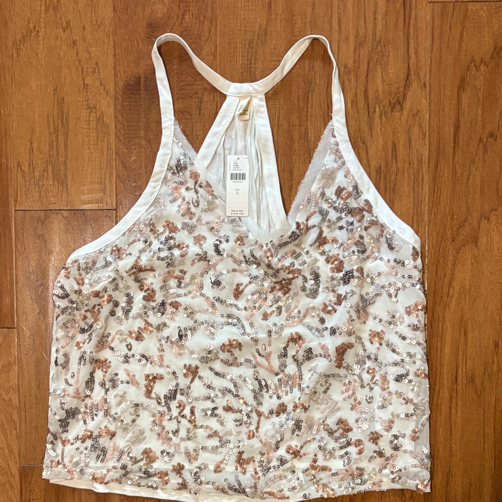 NWT ANTHROPOLOGIE NWT Metallic Sequin White Top